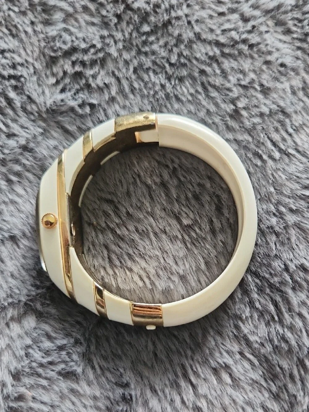 Geneva Cream and Gold Oval Bangle Watch
